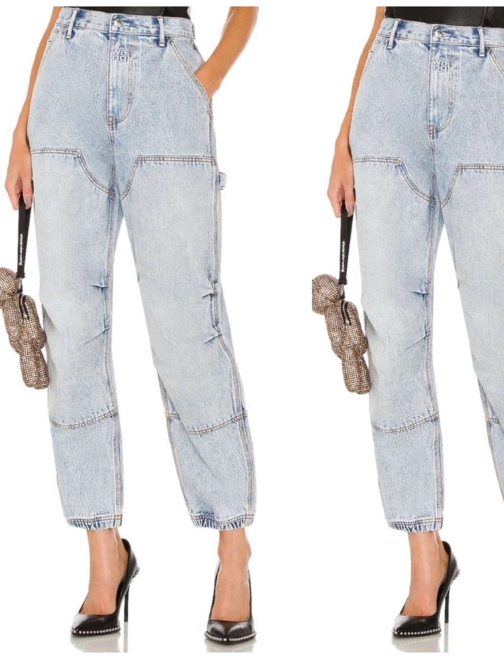 Alexander Wang Women's Double Front Carpenter Baggy Jeans Pebble Bleach Size 24